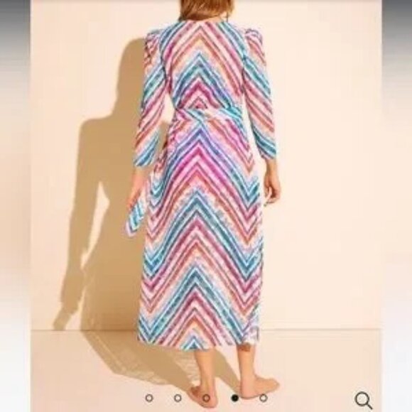 STYLEST AQUALACE Rainbow Chevron Stripe Lace Belted Swim Dress Caftan M NWT - Picture 3 of 11